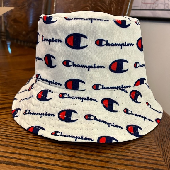 CHAMPION Logo Bucket Hat Red, White & Blue Logo, Reversible to Solid Navy, OS - Picture 1 of 6